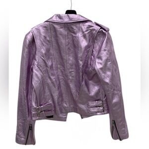 $1495 The Mighty Company The Metallic Biker Crop Lambs Leather Jacket Lavender